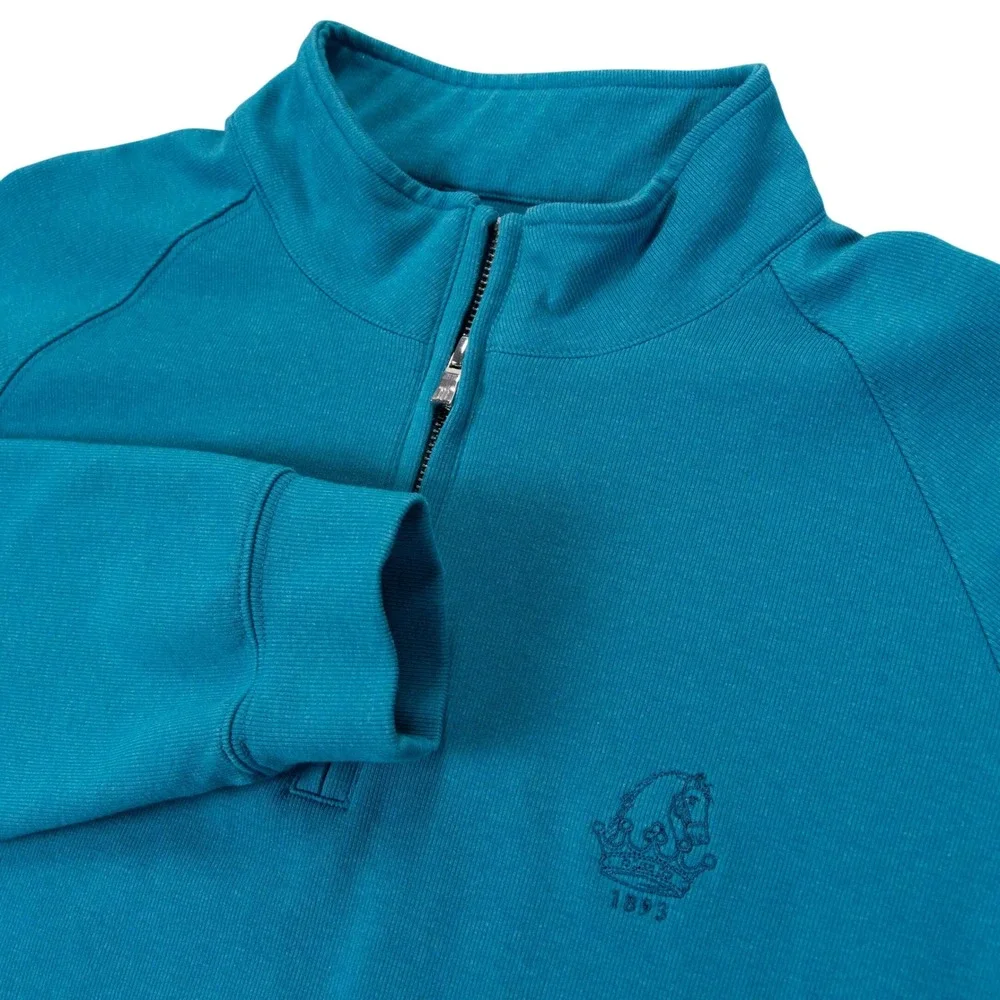 Holderness & Bourne Mens L Teal 1/4 Zip Pullover Tailored Fit Cotton Stretch‎